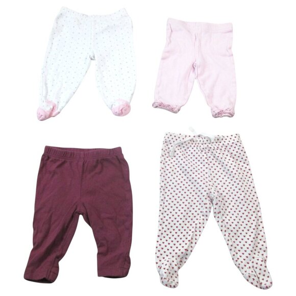 Lot of 4 Carter's Footed Leggings Pants Baby Girls 3M Multi Hearts Elastic Waist - Picture 1 of 10